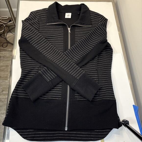 CABI Black White Stripe Metal Zip Modern Casual Minimalist Tailored Jacket M - Picture 14 of 14